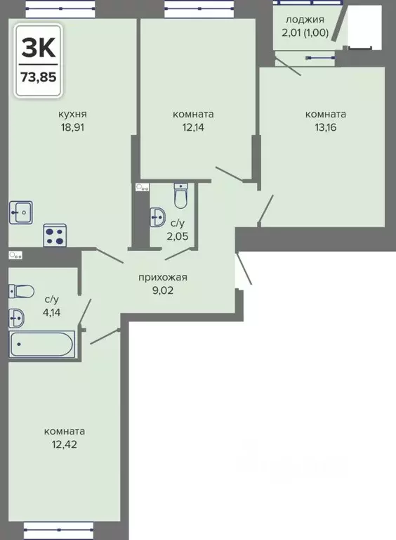 3-к кв. Пермский край, Пермь Гайва мкр,  (73.85 м) - Фото 0