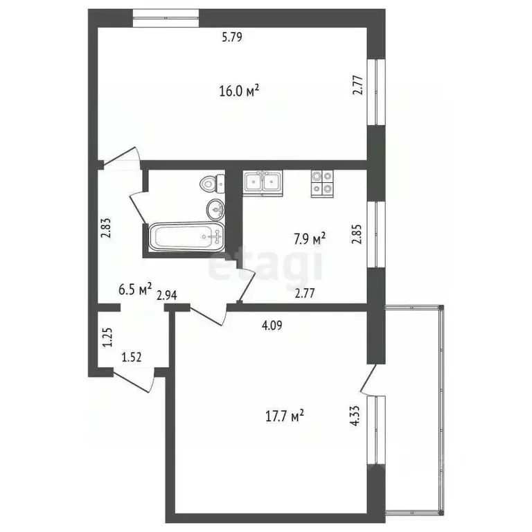 2-к кв. Кемеровская область, Новокузнецк ул. Звездова, 22Б (51.0 м) - Фото 0