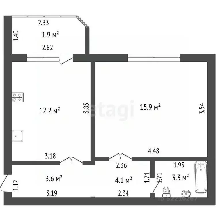 1-к кв. Татарстан, Нурлат ул. Куйбышева, 41 (39.1 м) - Фото 2