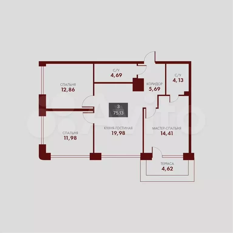 3-к. квартира, 75 м, 9/15 эт. - Фото 0