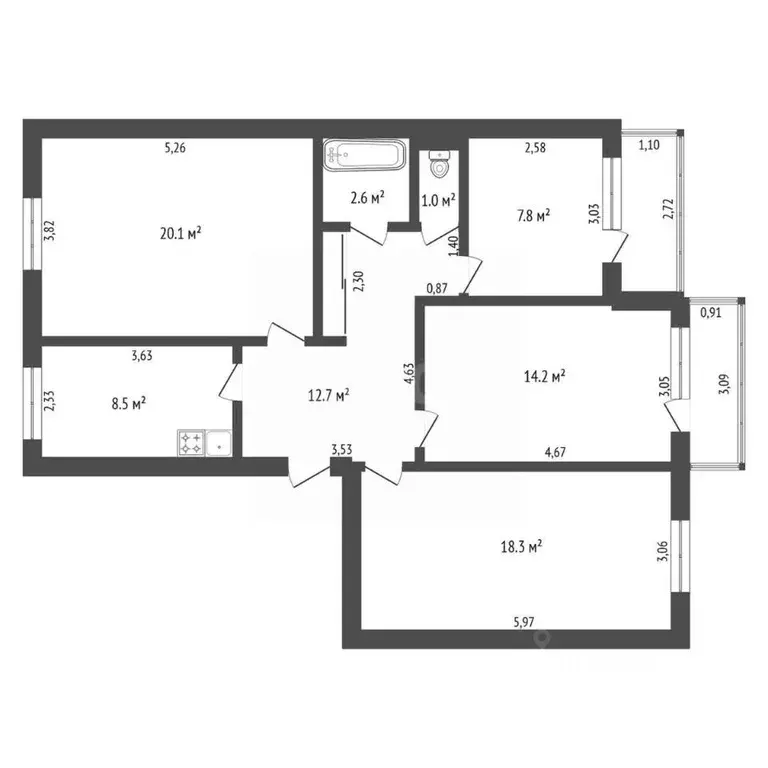 4-к кв. Амурская область, Благовещенск Институтская ул., 14 (86.1 м) - Фото 1