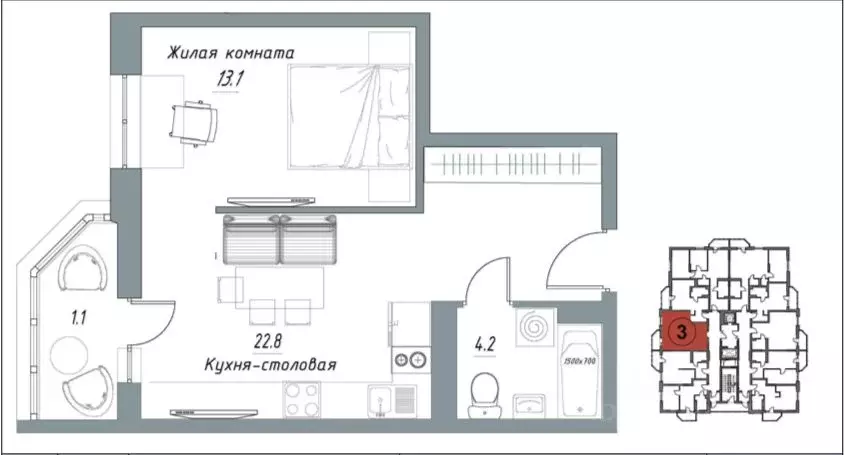 1-к кв. Тамбовская область, Тамбов Свободная ул., 4к4 (39.7 м) - Фото 1