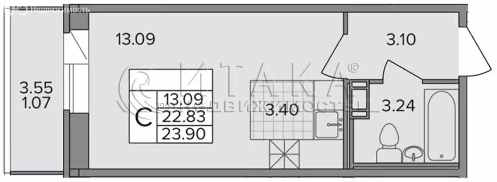 Квартира-студия: деревня Новое Девяткино, Лесная улица, 19 (23.9 м) - Фото 1
