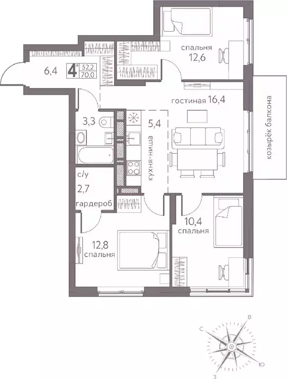 4-к кв. Пермский край, Пермь ул. Серебристая, 3А (70.0 м) - Фото 0