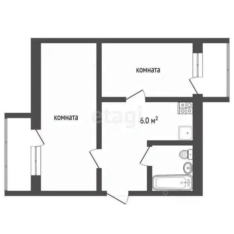 2-к кв. Томская область, Томск ул. Усова, 21/3 (42.3 м) - Фото 2