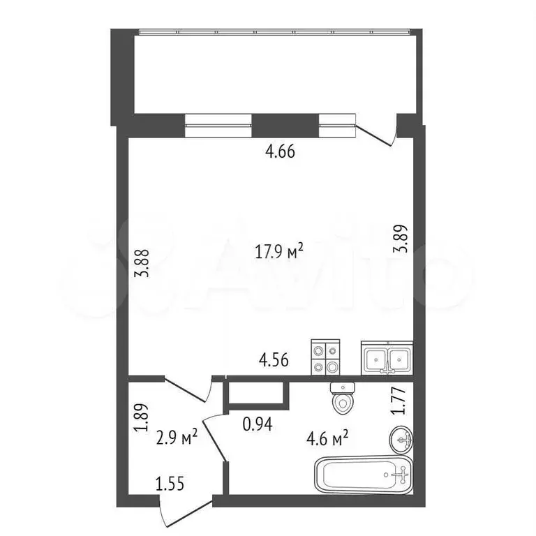 Квартира-студия, 26,4 м, 9/27 эт. - Фото 1