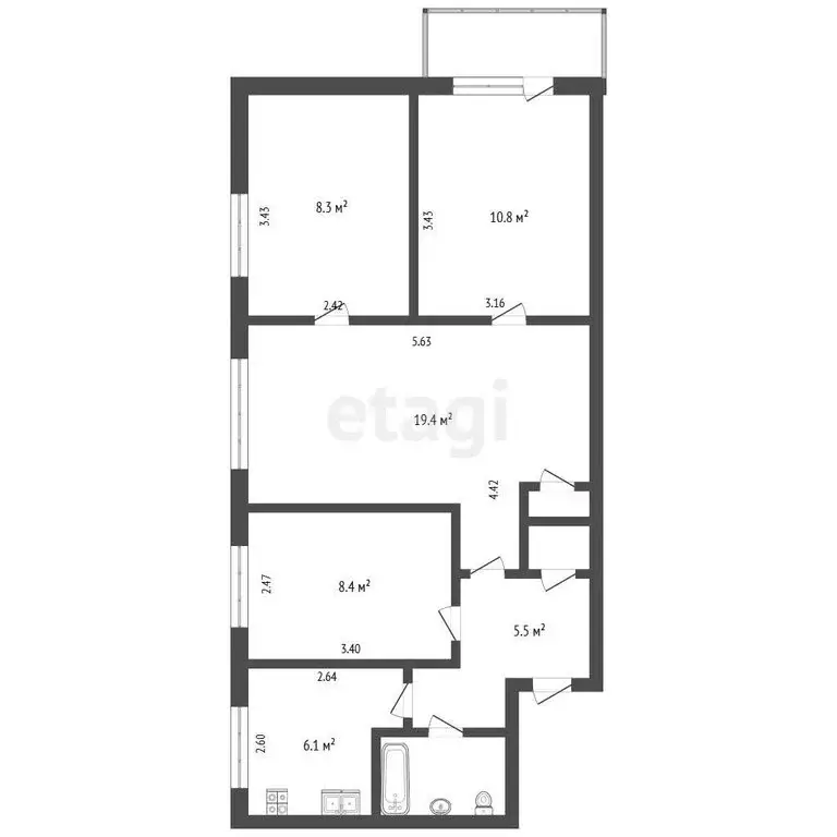 4-комнатная квартира: Вологда, улица Разина, 55А (63 м) - Фото 1