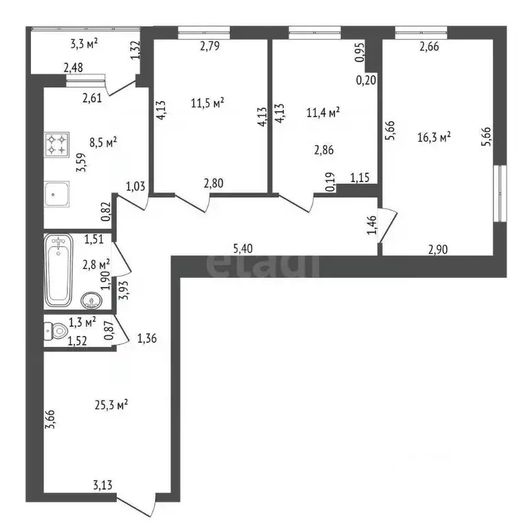 3-к кв. Башкортостан, Уфа ул. Солнечногорская, 6 (78.4 м) - Фото 2
