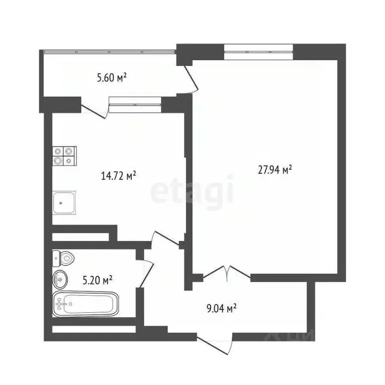 1-к кв. Тюменская область, Тюмень ул. Малыгина, 90 (55.8 м) - Фото 1