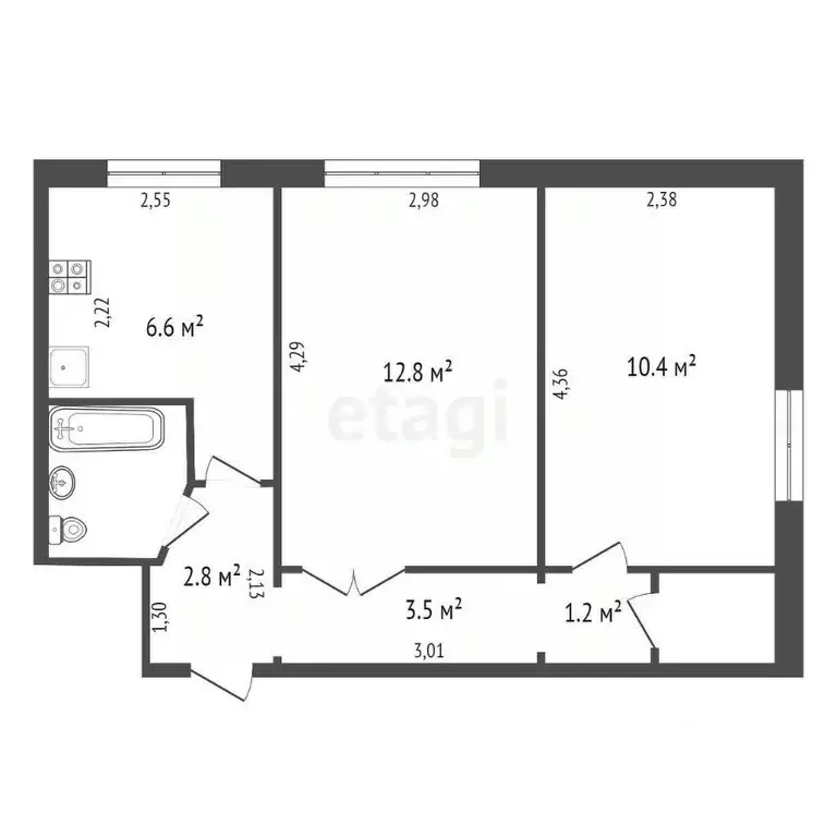 2-к кв. Калужская область, Обнинск ул. Победы, 12 (41.4 м) - Фото 2