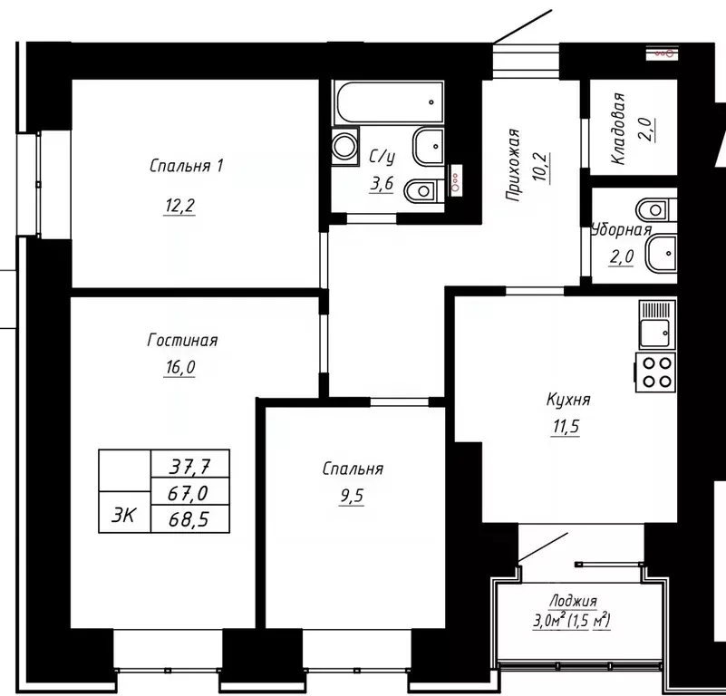 3-к кв. Алтайский край, Барнаул ул. Сухэ-Батора, 39 (68.5 м) - Фото 0