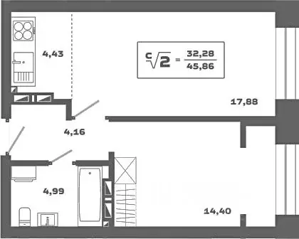 2-к кв. Новосибирская область, Новосибирск Аэропорт мкр,  (45.86 м) - Фото 0