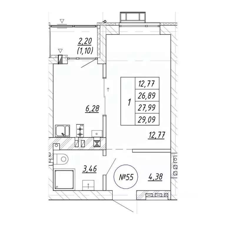 1-к кв. Калининградская область, Зеленоградск  (29.09 м) - Фото 1
