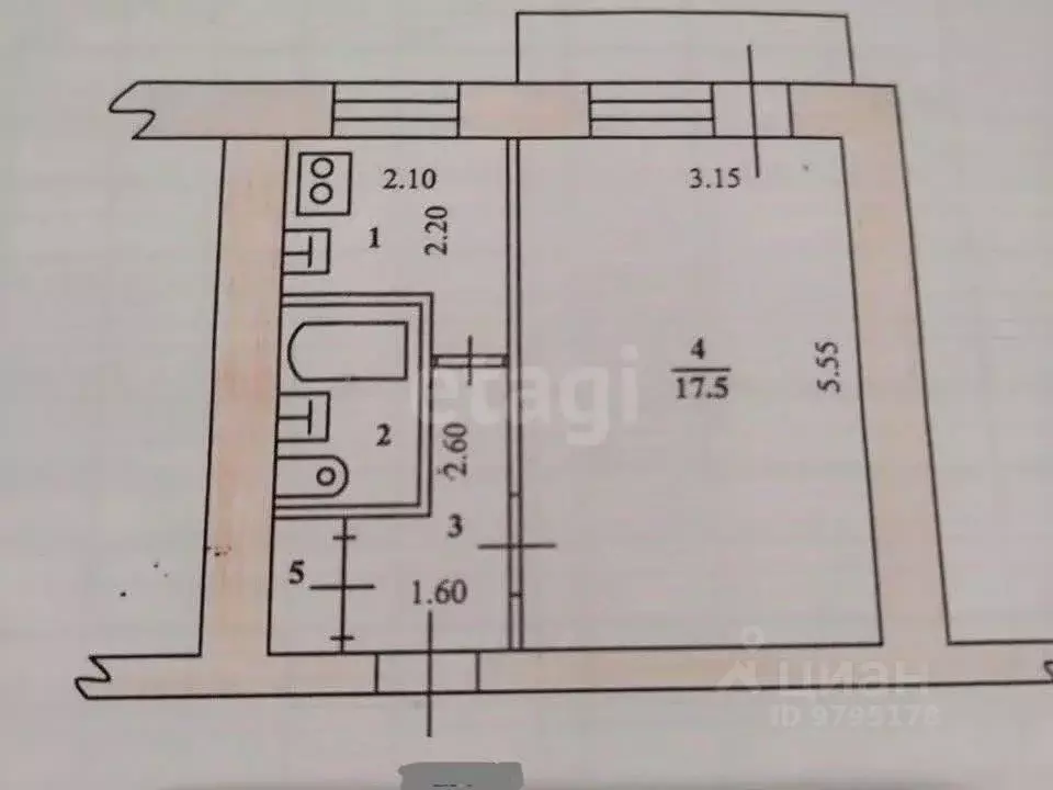 1-к кв. Татарстан, Казань ул. Челюскина, 64 (30.0 м) - Фото 1