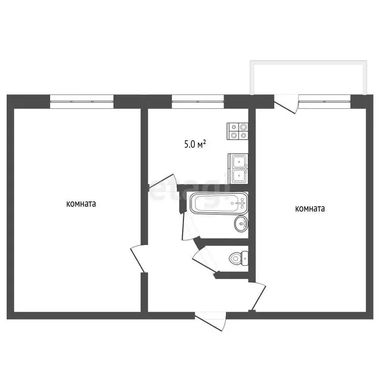 Квартира, 2 комнаты, 44 м - Фото 1