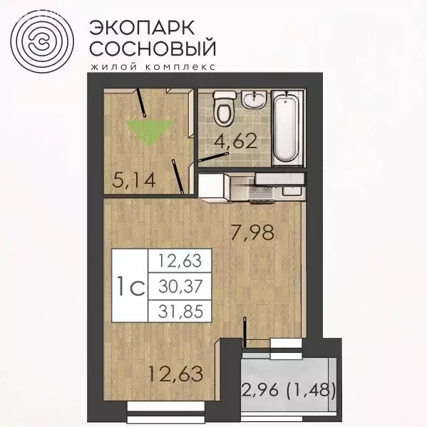 1-комнатная квартира: Пермь, улица Борцов Революции, 1Ак6 (30.2 м) - Фото 1