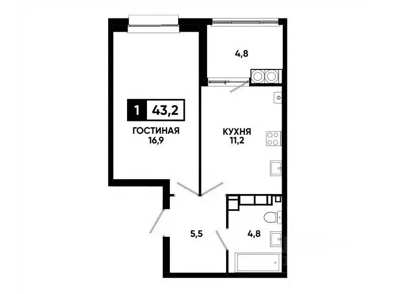 1-к кв. Ставропольский край, Ставрополь ул. Андрея Голуба, 14к2 (43.2 ... - Фото 0