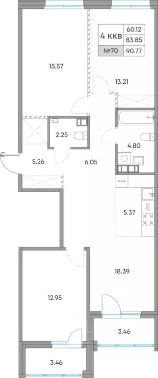 4-к кв. Карелия, Петрозаводск Александровский Завод тер.,  (90.77 м) - Фото 1