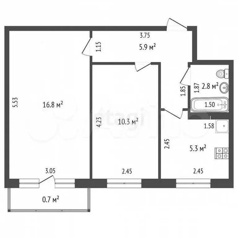 2-к. квартира, 41 м, 5/5 эт. - Фото 0