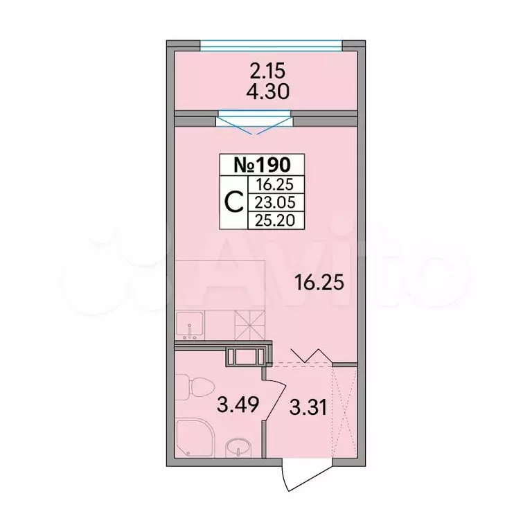 Квартира-студия, 25,2 м, 6/8 эт. - Фото 0