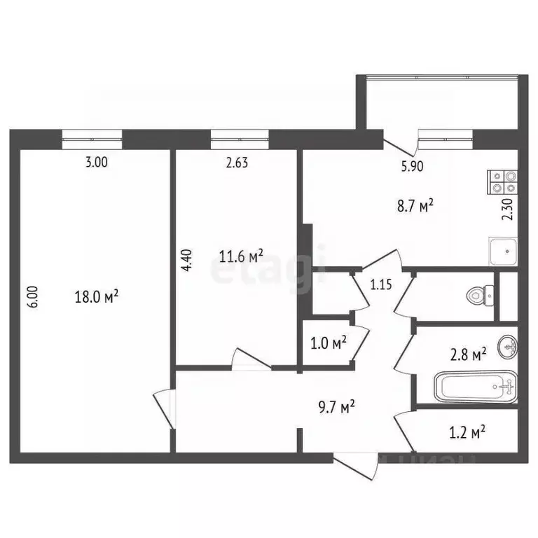 2-к кв. Ямало-Ненецкий АО, Новый Уренгой Мирный мкр, 8/1 (54.8 м) - Фото 2