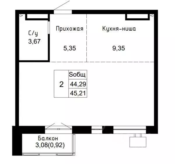 2-к кв. Приморский край, Артем  (45.21 м) - Фото 1
