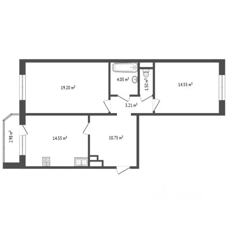 2-к кв. Тюменская область, Тюмень ул. Павла Шарова, 1к1 (67.31 м) - Фото 2