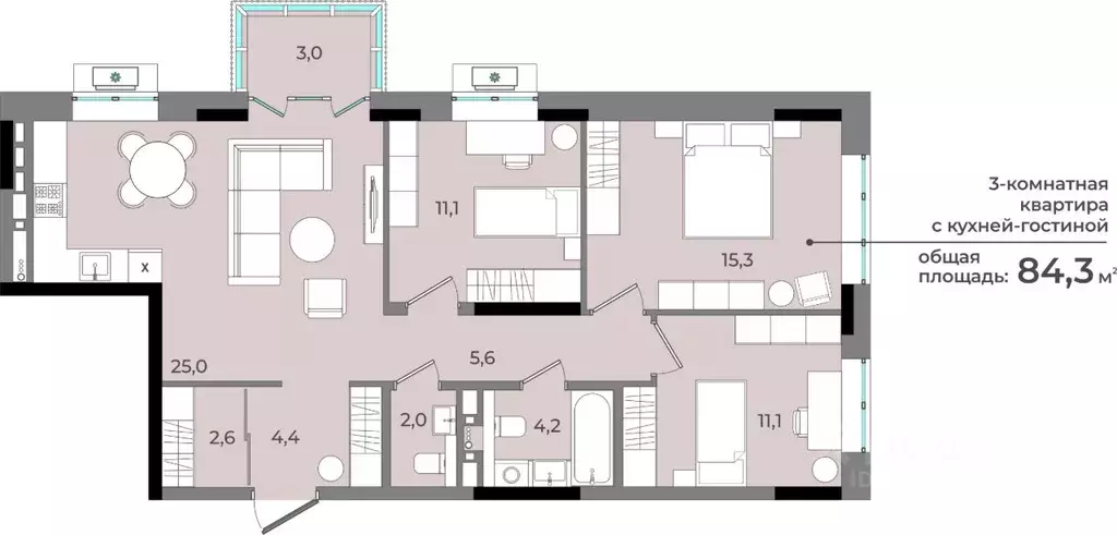 3-к кв. Удмуртия, Ижевск ул. Имени В.С. Тарасова, 6 (84.3 м) - Фото 0