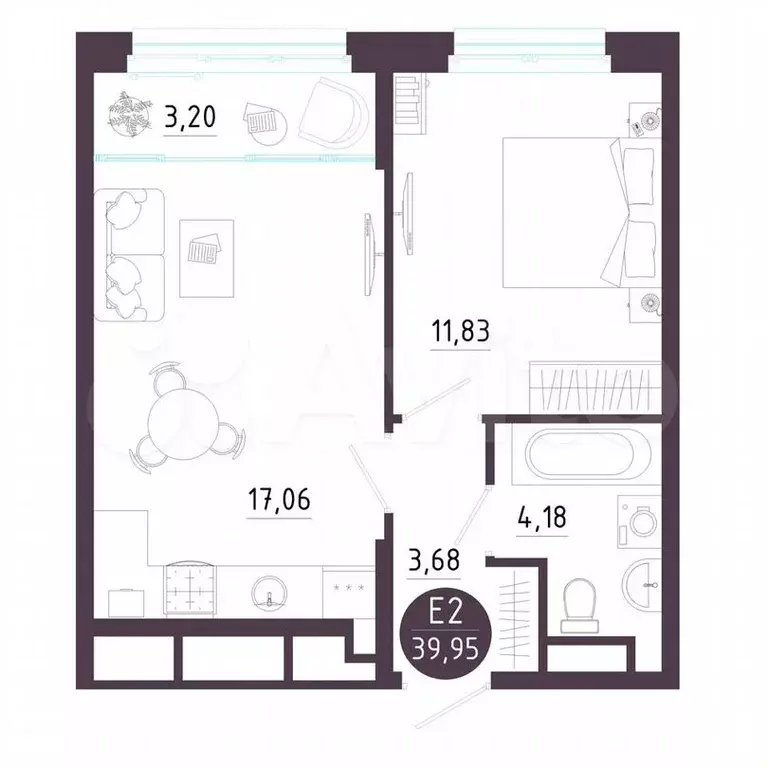 1-к. квартира, 40м, 2/10эт. - Фото 0