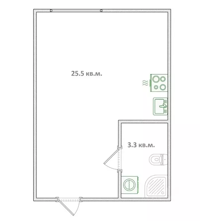 Студия Омская область, Омск Мельничная ул., 87к3 (29.0 м) - Фото 2