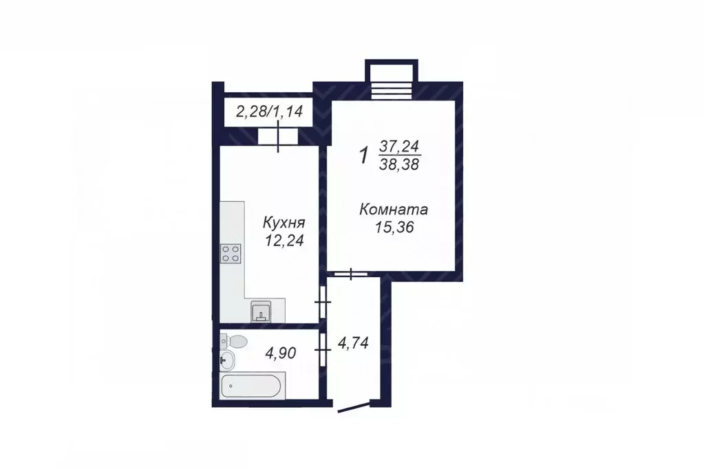 1-к кв. Челябинская область, Челябинск Заручейный кв-л,  (38.38 м) - Фото 2