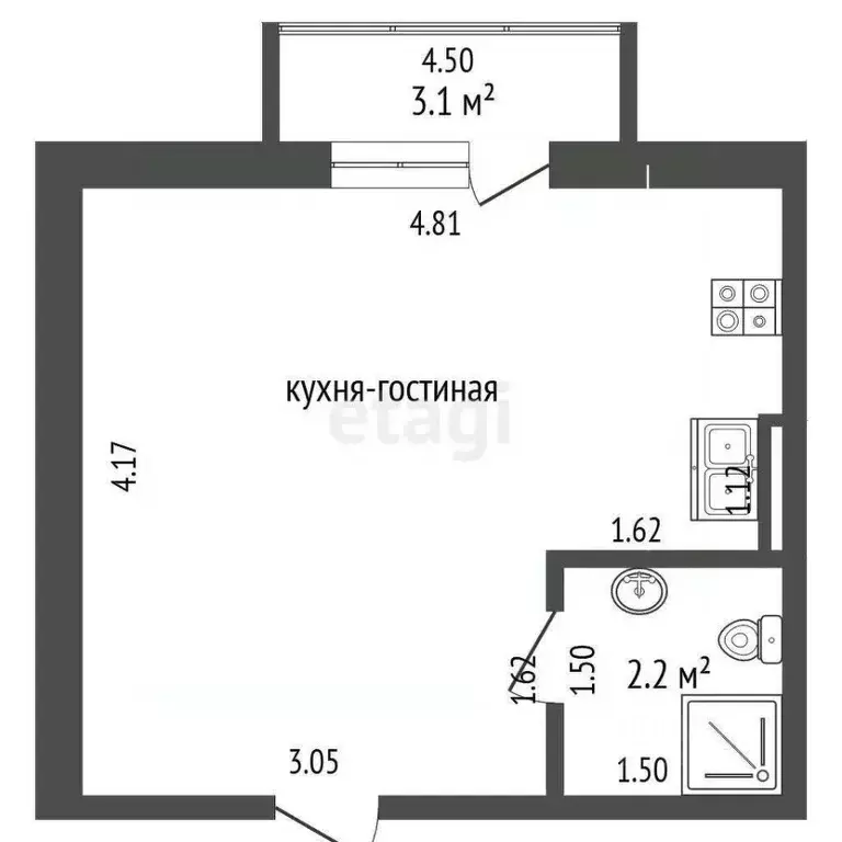 Студия Ростовская область, Ростов-на-Дону ул. Шишкина, 1/81 (19.6 м) - Фото 1