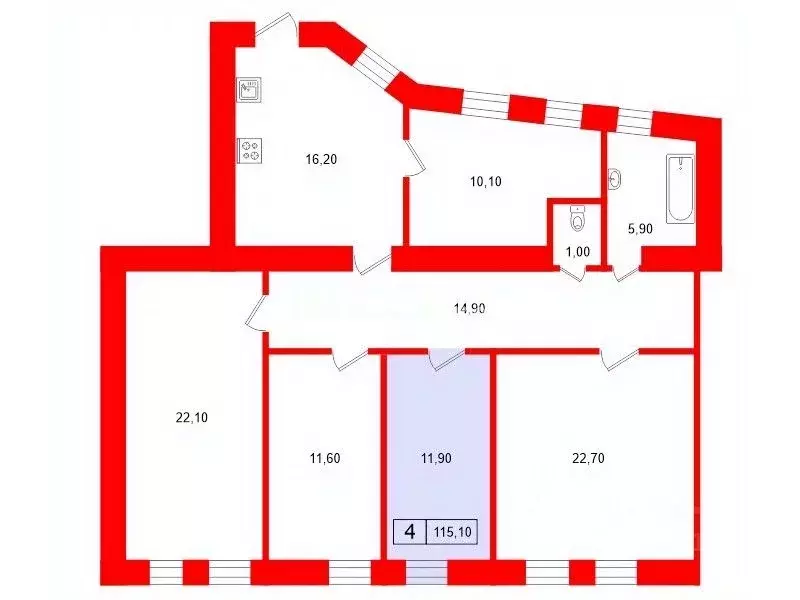 Комната Санкт-Петербург Мытнинская ул., 5/2 (11.9 м) - Фото 2