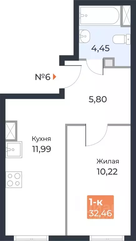 1-к кв. Самарская область, Самара ул. Санфировой, 101 (32.3 м) - Фото 0