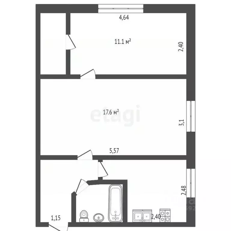 2-к кв. Крым, Симферополь ул. Киевская (43.8 м) - Фото 0