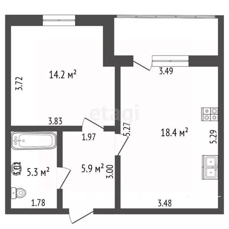 1-к кв. Вологодская область, Вологда ул. Карла Маркса, 19 (43.2 м) - Фото 2