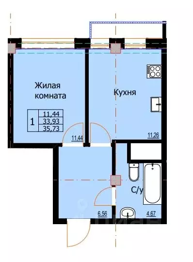 1-к кв. Ставропольский край, Ессентуки  (35.73 м) - Фото 0