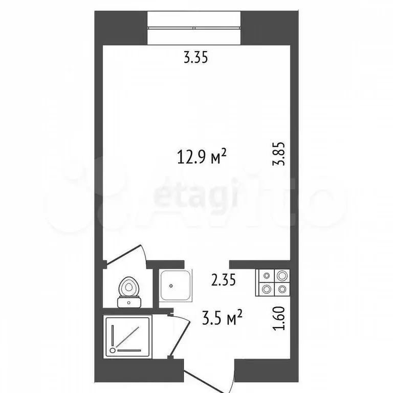 1-к. квартира, 17,9 м, 5/5 эт. - Фото 0