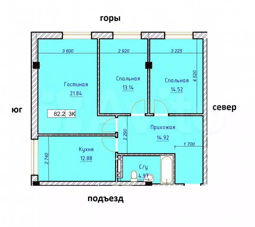 3-к. квартира, 82,2 м, 1/4 эт. - Фото 0