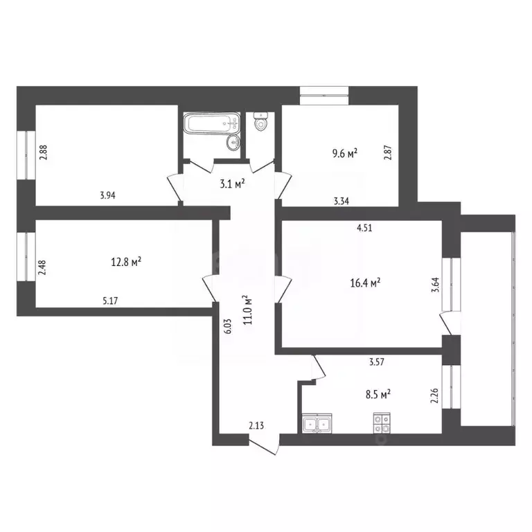 3-к кв. Московская область, Домодедово Центральный мкр, ул. Коломийца, ... - Фото 2
