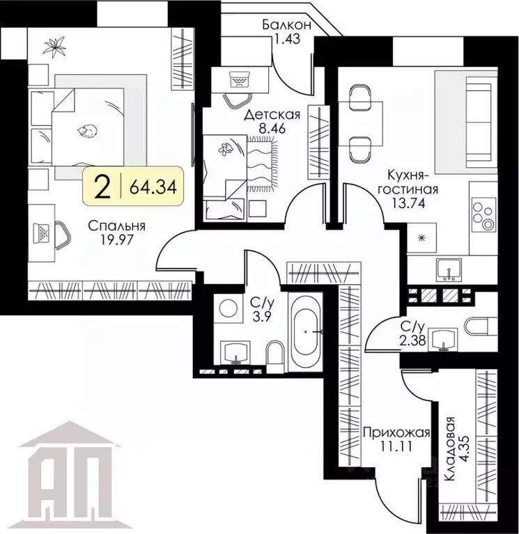 2-к кв. Тверская область, Тверь ул. Коминтерна, 95К (64.5 м) - Фото 2