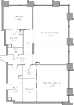 2-к кв. Москва Коллекция Лужники жилой комплекс (113.9 м) - Фото 0