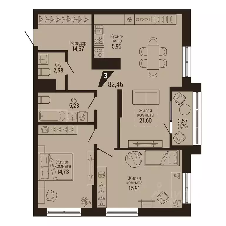 3-к кв. Свердловская область, Екатеринбург Центральный жилрайон, Дом 7 ... - Фото 2
