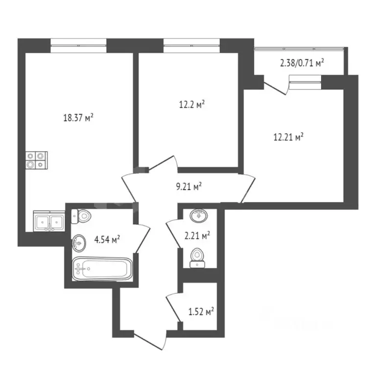 2-к кв. Тюменская область, Тюмень ул. Фармана Салманова, 12 (60.5 м) - Фото 1