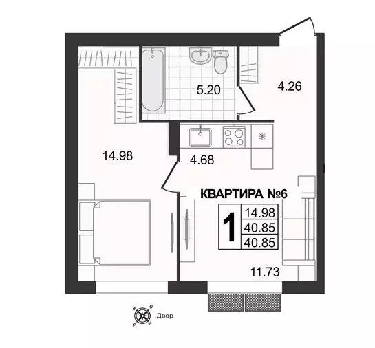 1-комнатная квартира: Муром, 3-я Новослободская улица (40.85 м) - Фото 0