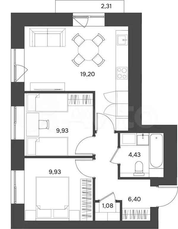 2-к. квартира, 51,7 м, 5/5 эт. - Фото 0