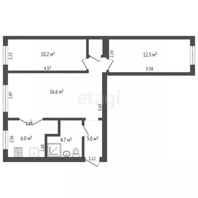 3-к кв. Ростовская область, Ростов-на-Дону просп. Стачки, 193/1 (55.6 ... - Фото 1