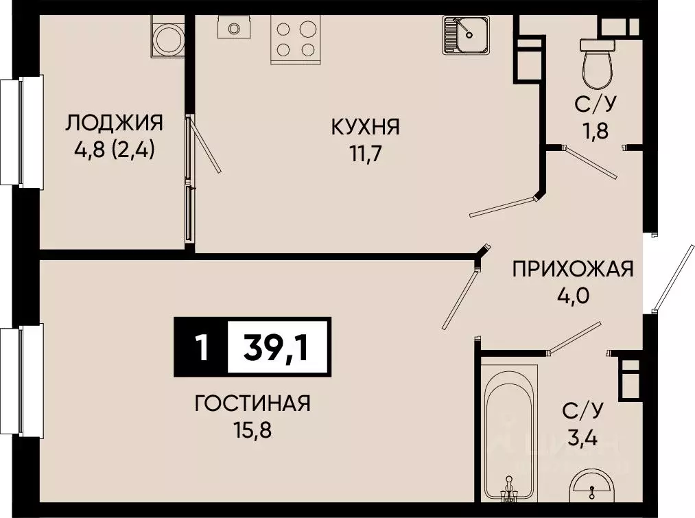 1-к кв. Ставропольский край, Кисловодск городской округ, пос. ... - Фото 1