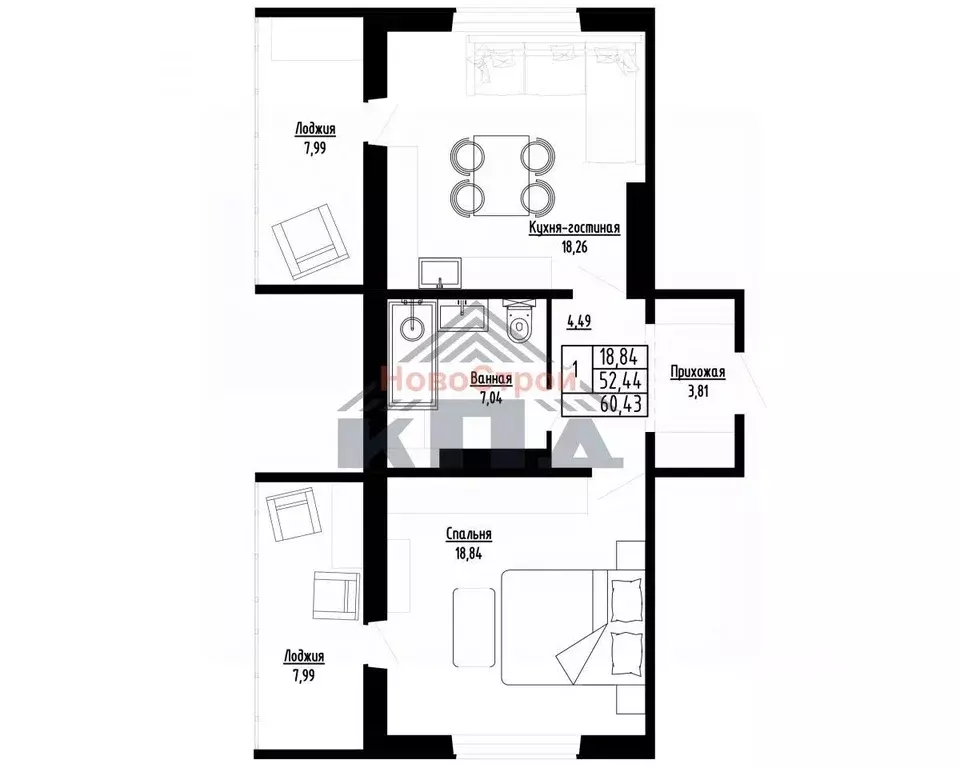 1-к кв. Омская область, Омск ул. Леонида Маслова, 7 (60.0 м) - Фото 1