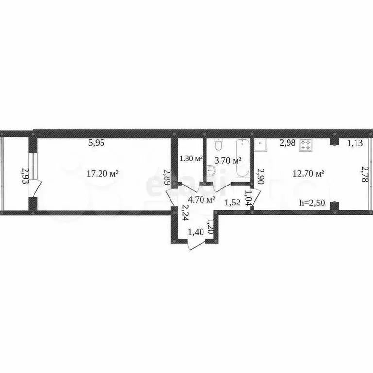1-к. квартира, 39,1 м, 2/6 эт. - Фото 0